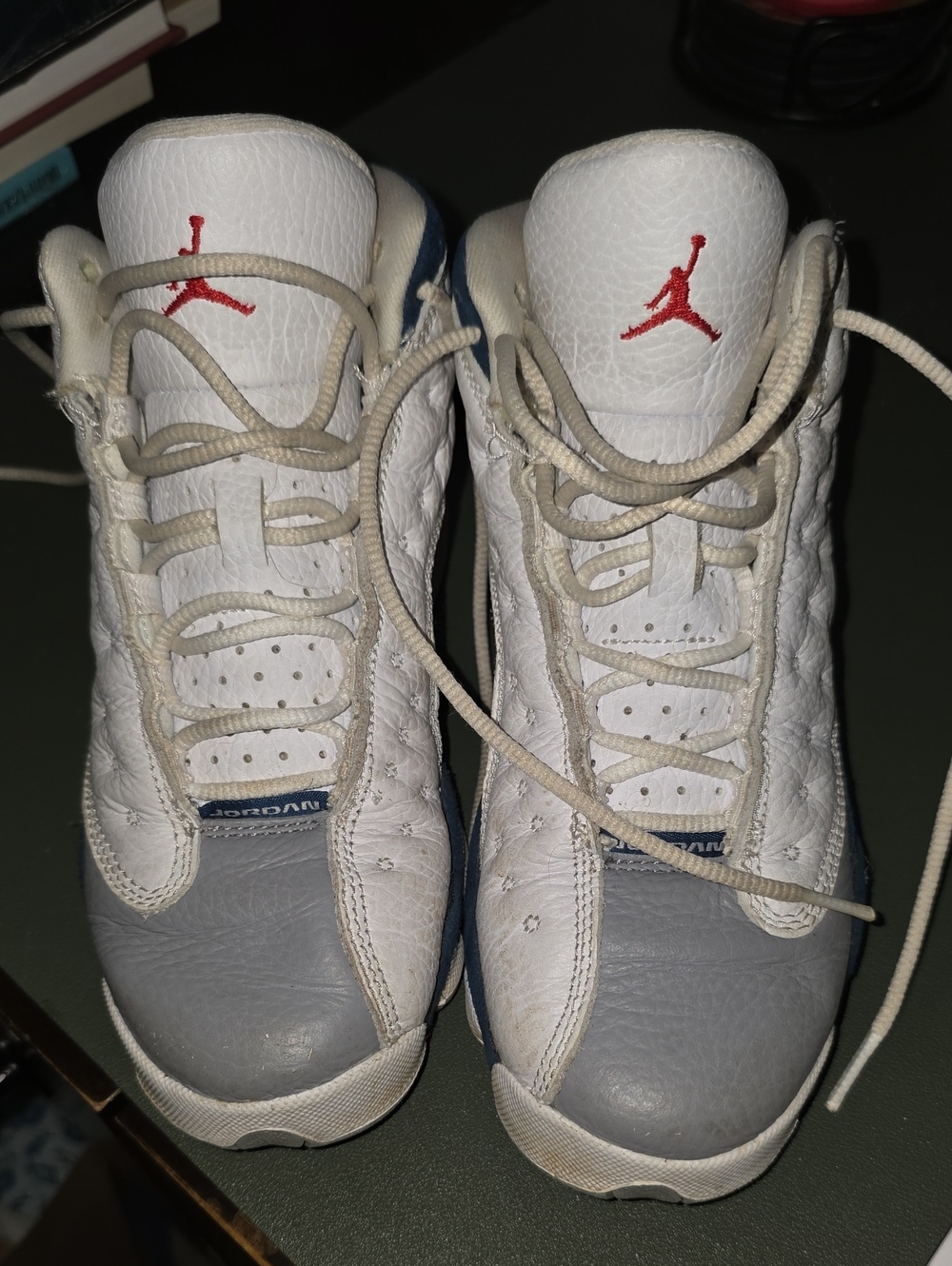 Nike Jordan Kids Leather, White, Gray, Blue and Red Retro Basketball Sneakers